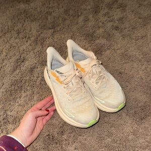 Hoka Beige and Neon Green Sneakers